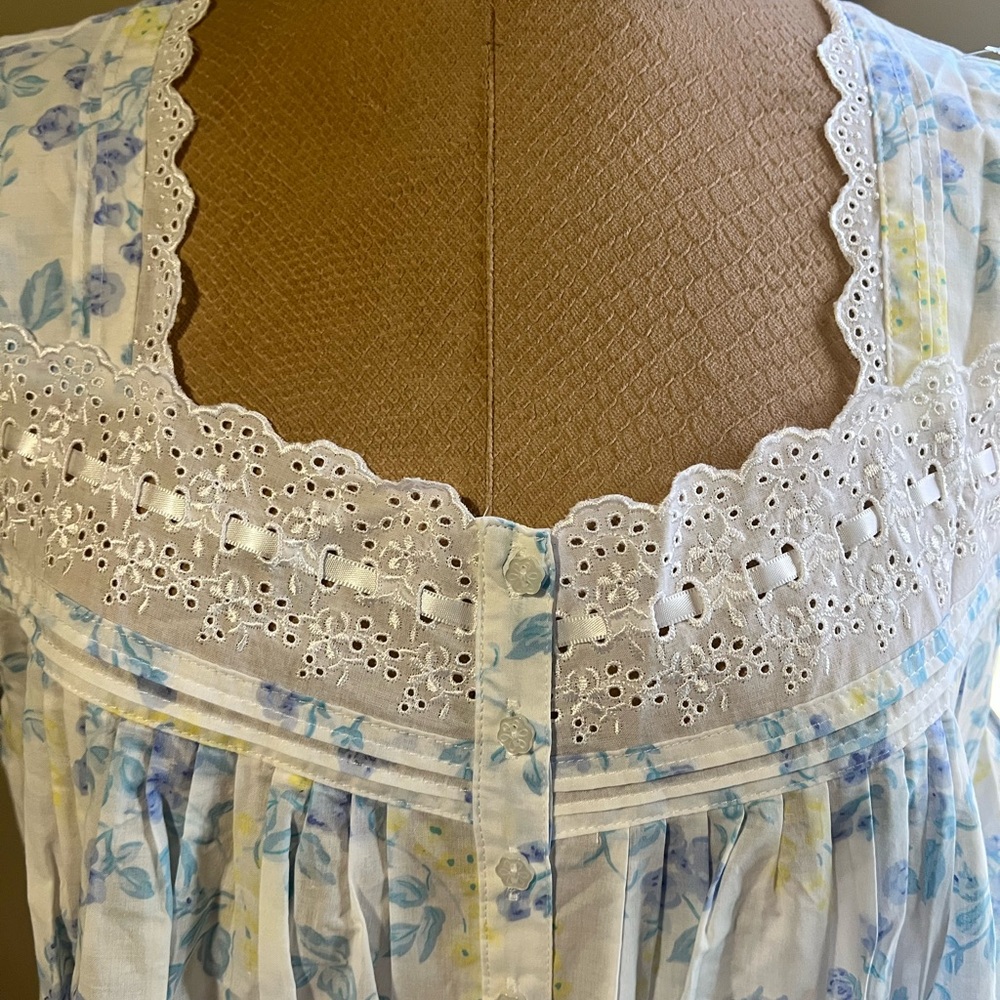Women’s XL Eileen West Cotton Nightgown Sleeveless Blue & Yellow NWOT